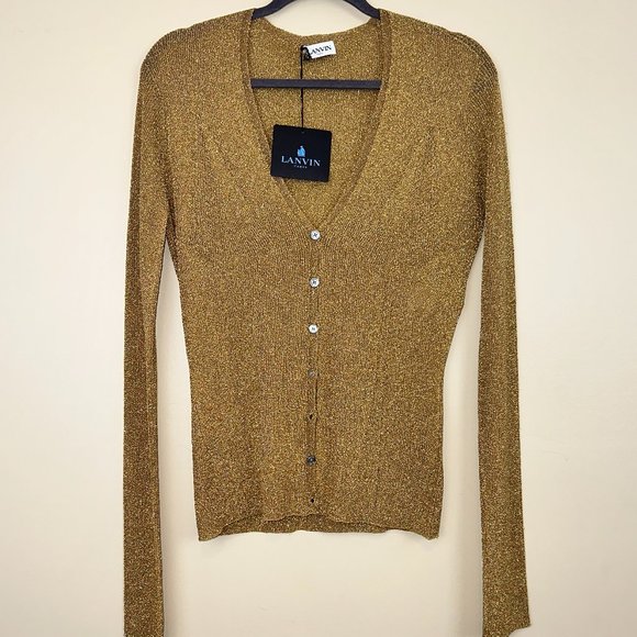 🥳🥂5 X HP🥂🥳 LANVIN METALLIC RIBBED-KNIT CARDIGAN IN GOLD - Picture 8 of 11